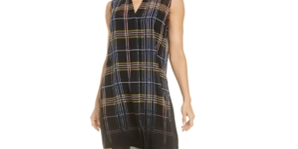 Bar III Women's Plaid Dip Dye Tunic Black Size L