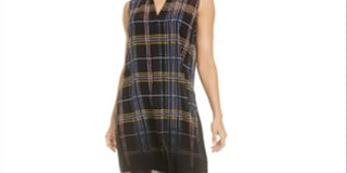 Bar III Women's Plaid Dip Dye Tunic Black Size L