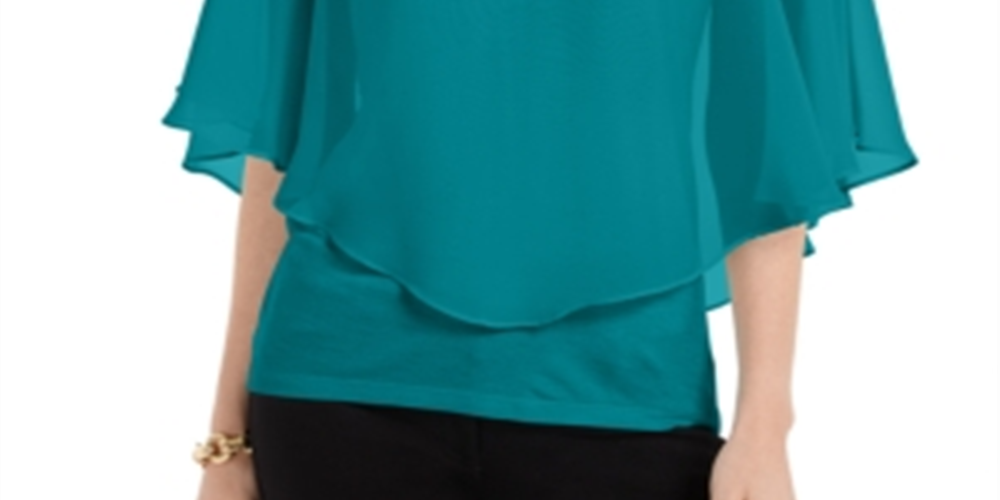 JM Collection Women's Overlay Top Blue Size Petite XL