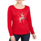 Karen Scott Women's Rhinestone Reindeer Holiday Shirt Red Size X-Small