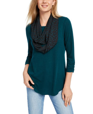 BCX Junior's Ruched Sleeve Scarf Top Teal Size X-Small