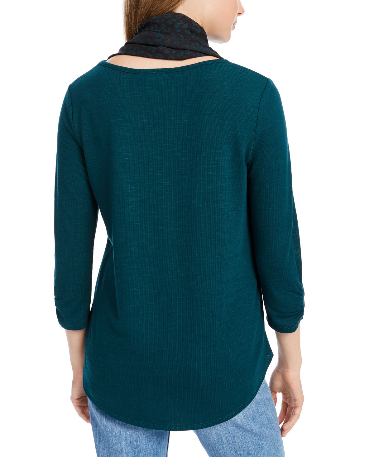 BCX Junior's Ruched Sleeve Scarf Top Teal Size X-Small