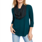 BCX Junior's Ruched Sleeve Scarf Top Teal Size X-Small