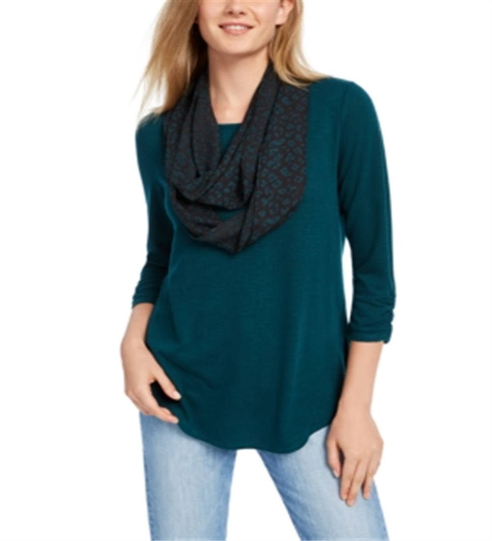 BCX Junior's Ruched Sleeve Scarf Top Teal Size X-Small