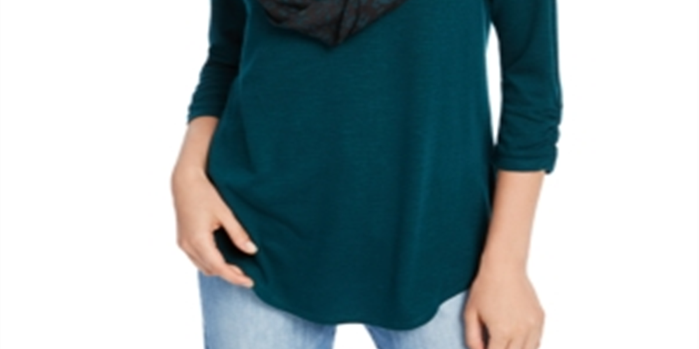 BCX Junior's Ruched Sleeve Scarf Top Teal Size X-Small