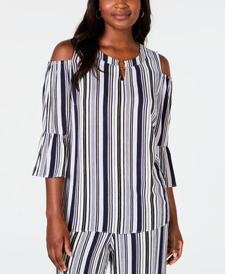 JM Collection Women's Cold Shoulder Keyhole Neck Top Multi Size Small