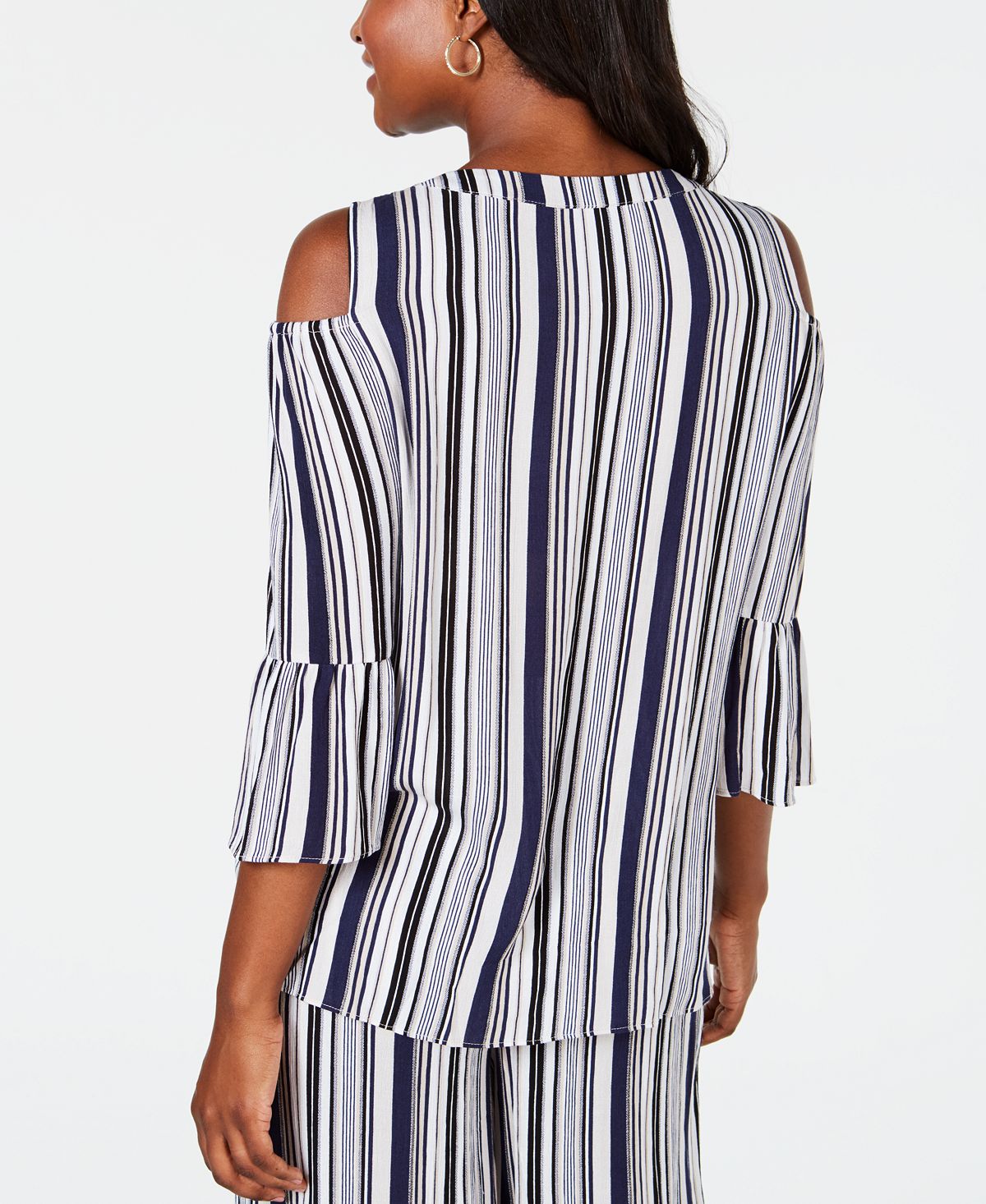 JM Collection Women's Cold Shoulder Keyhole Neck Top Multi Size Small