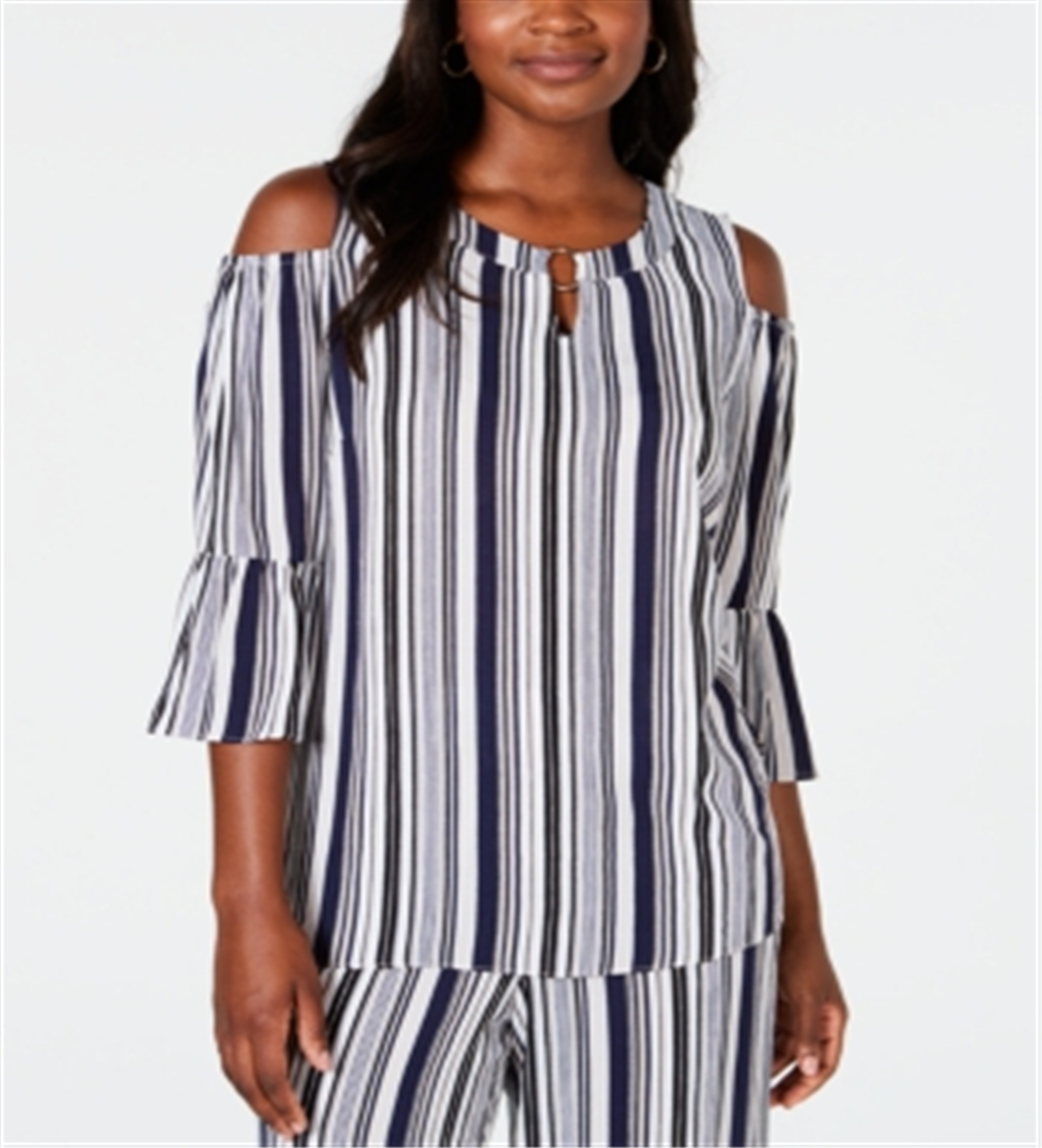 JM Collection Women's Cold Shoulder Keyhole Neck Top Multi Size Small