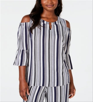 JM Collection Women's Cold Shoulder Keyhole Neck Top Multi Size Small