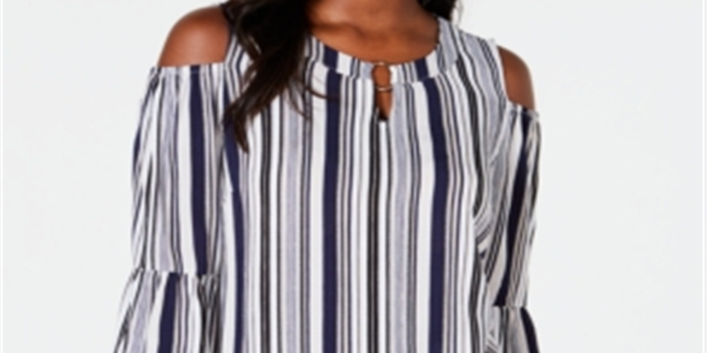 JM Collection Women's Cold Shoulder Keyhole Neck Top Multi Size Small