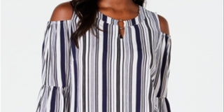 JM Collection Women's Cold Shoulder Keyhole Neck Top Multi Size Small