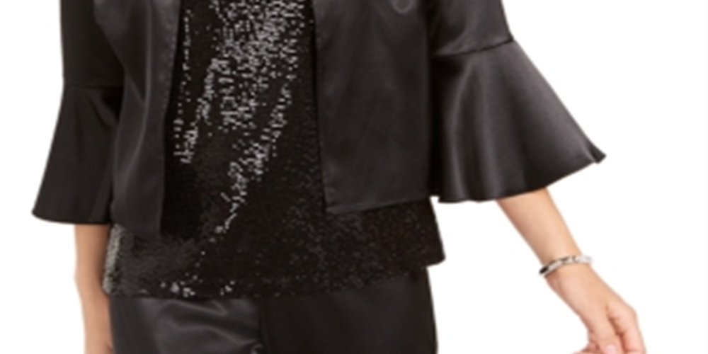 28th & Park Women's Satin Jacket & Sequined Tank Top Black Size 12