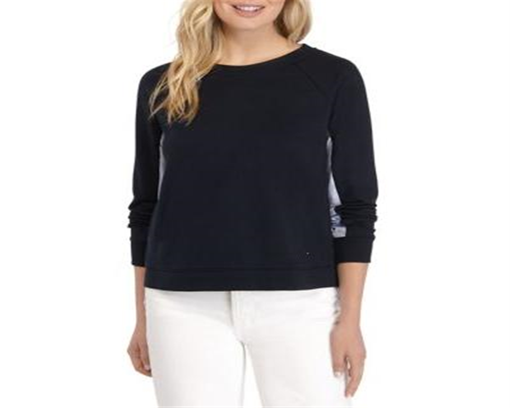 Tommy Hilfiger Women's Woven Trim Sweatshirt Blue  Size Large