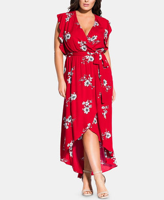 City Chic Women's Trendy Plus Floral Love Maxi Dress Red Size 18W