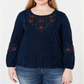 Style & CO Women's Printed Long Sleeve Top Blue Size 0X