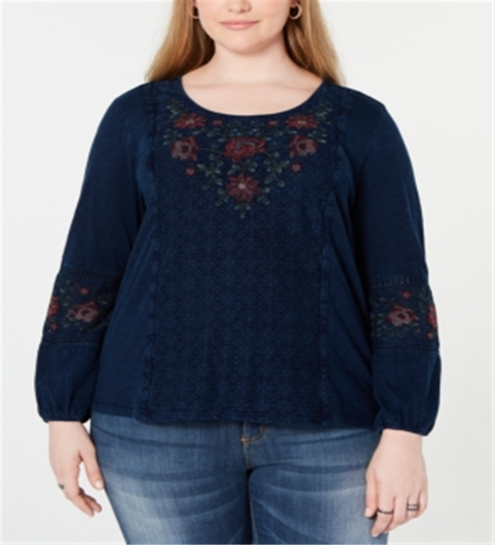 Style & CO Women's Printed Long Sleeve Top Blue Size 0X