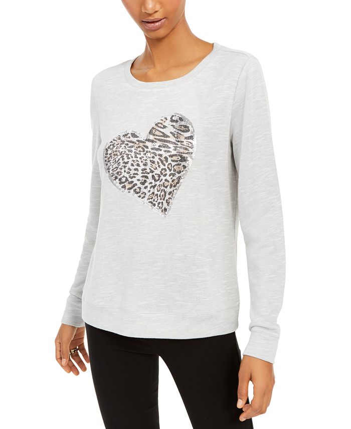 INC International Concepts Women's Leopard Heart Top Gray Size Large