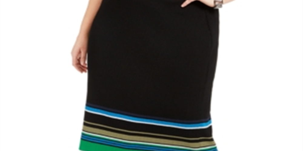 Inc International Concepts Women's Plus Size Metallic Striped Skirt Green Size 4X