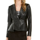 Bar III Women's Faux Leather Peplum Jacket Black Size 0