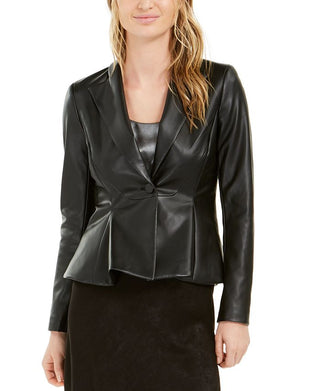 Bar III Women's Faux Leather Peplum Jacket Black Size 0