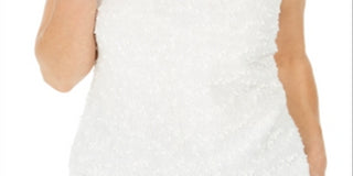 Kasper Women's Textured Sequined Sleeveless Jewel Neck Top White Size S