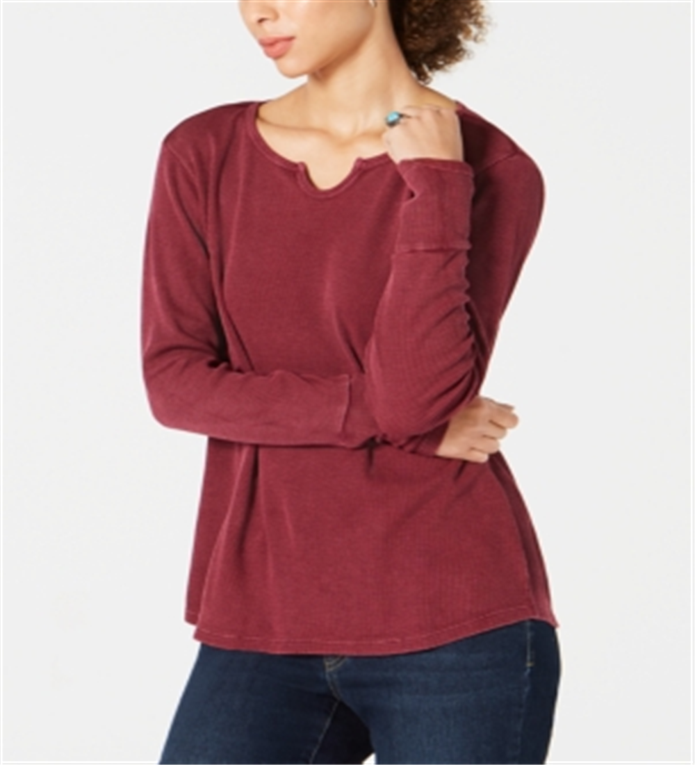 Style & Co Women's Cotton Thermal Top Wine Size Petite S