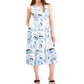 Alfani Women's Zippered Patterned Sleeveless Jewel Neck Below the Knee Fit + Flare Evening Dress Blue Size 14