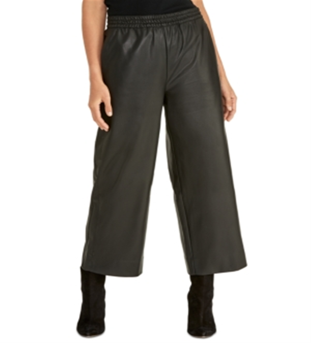 Rachel Rachel Roy Women's Jaz Cropped Pants High Rise Faux Leather Black Size M