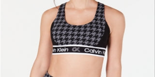 Calvin Klein Women's Performance Houndstooth Cross Back Sports Bra Black Size 2XL