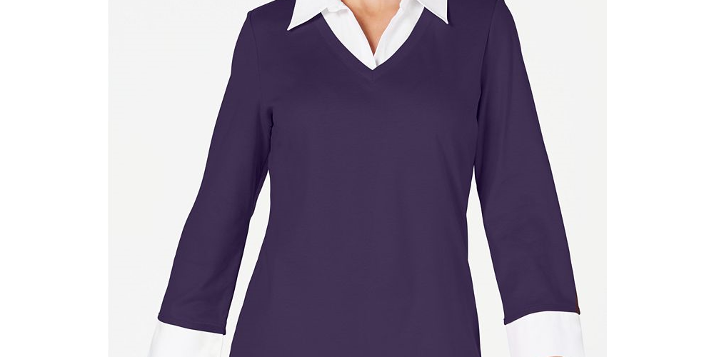 Karen Scott Women's Layered Look Cotton Top Blue Size Petite S/M