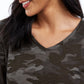 Style & Co Women's Camouflage Print V Neck Top Green Size Small