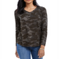 Style & Co Women's Camouflage Print V Neck Top Green Size Small