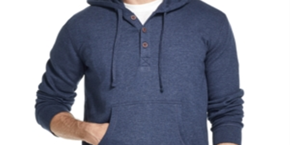 Weatherproof Vintage Men's Textured Henley Hoodie Black Size X-Large