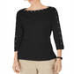 Karen Scott Women's Studded 3/4 Sleeve Top Black Size X-Small