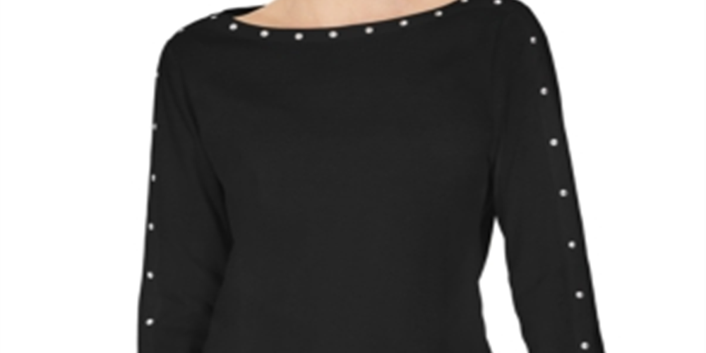 Karen Scott Women's Studded 3/4 Sleeve Top Black Size X-Small