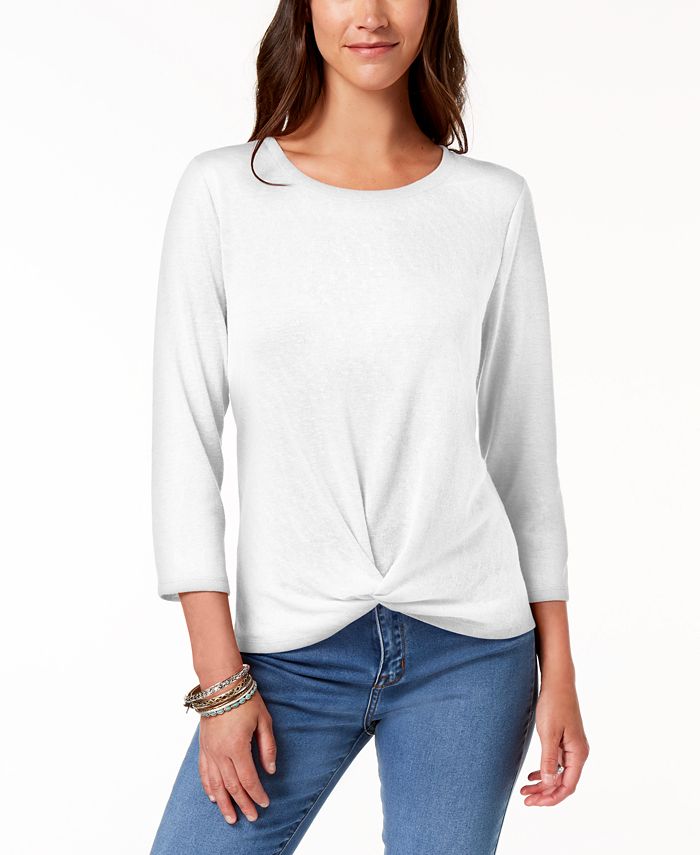 Style & Co Women's Knot Hem Top -White Size S