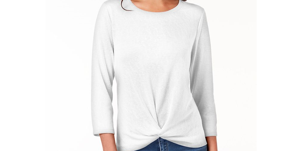 Style & Co Women's Knot Hem Top -White Size S