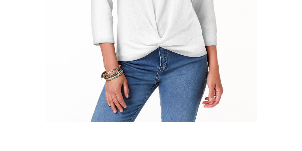 Style & Co Women's Knot Hem Top -White Size S