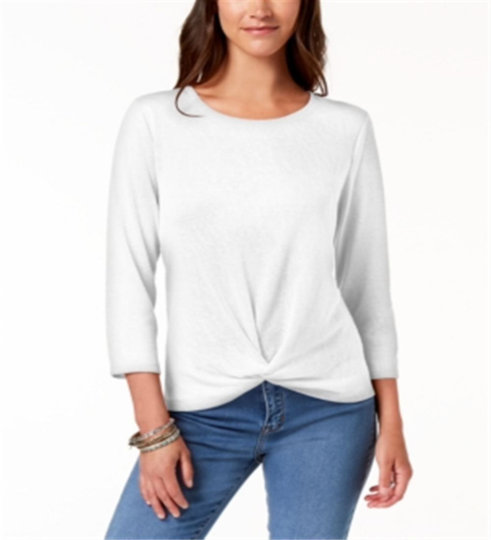 Style & Co Women's Knot Hem Top -White Size S
