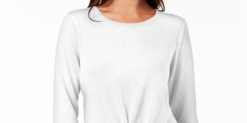 Style & Co Women's Knot Hem Top -White Size S
