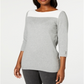 Karen Scott Women's Cotton Colorblocked Sweater Gray Size X-Large