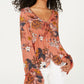 Dickies Women's Floral Print Tie Front Blouse Orange Size S