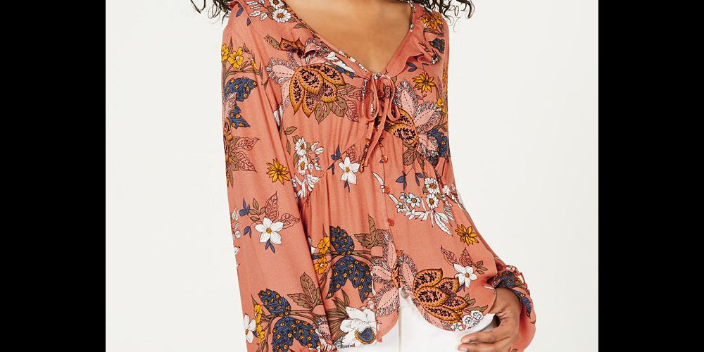 Dickies Women's Floral Print Tie Front Blouse Orange Size S