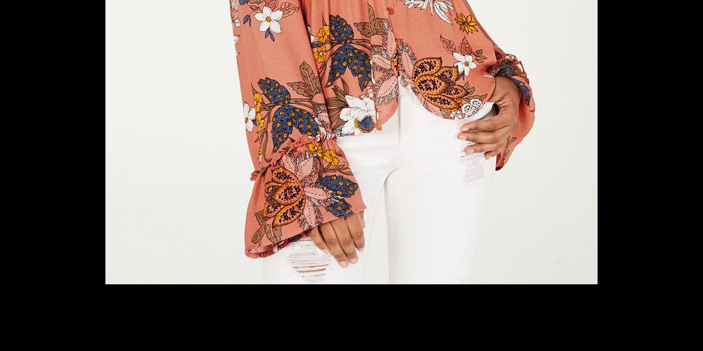 Dickies Women's Floral Print Tie Front Blouse Orange Size S