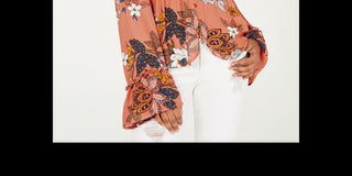 Dickies Women's Floral Print Tie Front Blouse Orange Size S