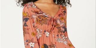 Dickies Women's Floral Print Tie Front Blouse Orange Size S