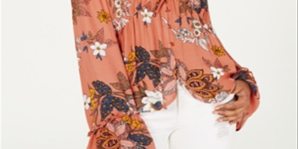 Dickies Women's Floral Print Tie Front Blouse Orange Size S