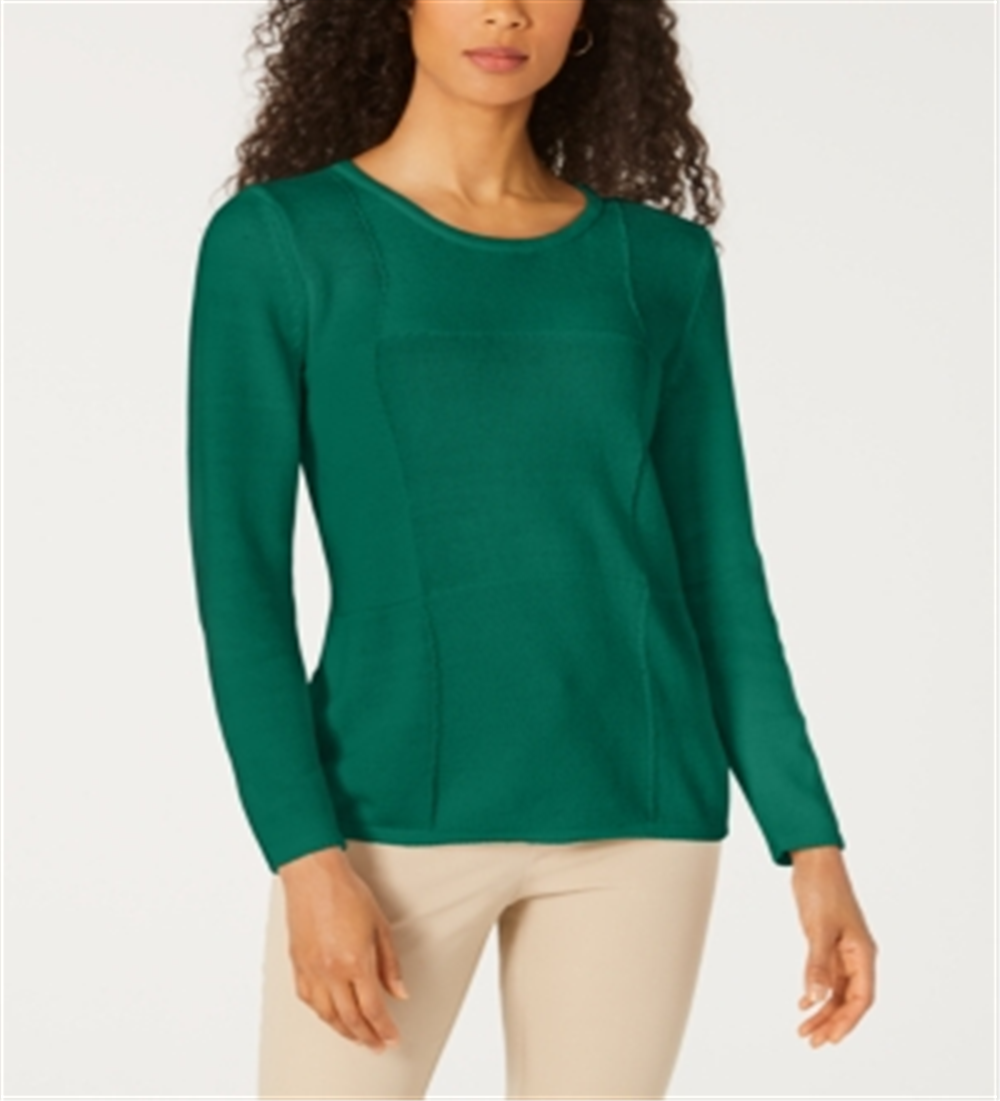 Karen Scott Women's Patchwork-Stitch Pullover Sweater Green Size X-Small