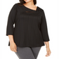 Alfani Women's Asymmetrical Twist Top Black Size 1X