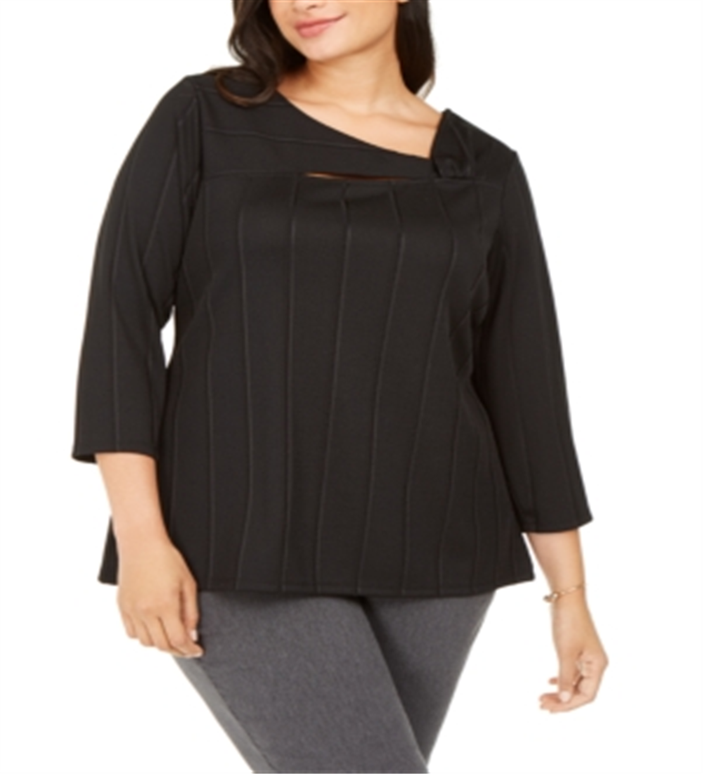 Alfani Women's Asymmetrical Twist Top Black Size 1X
